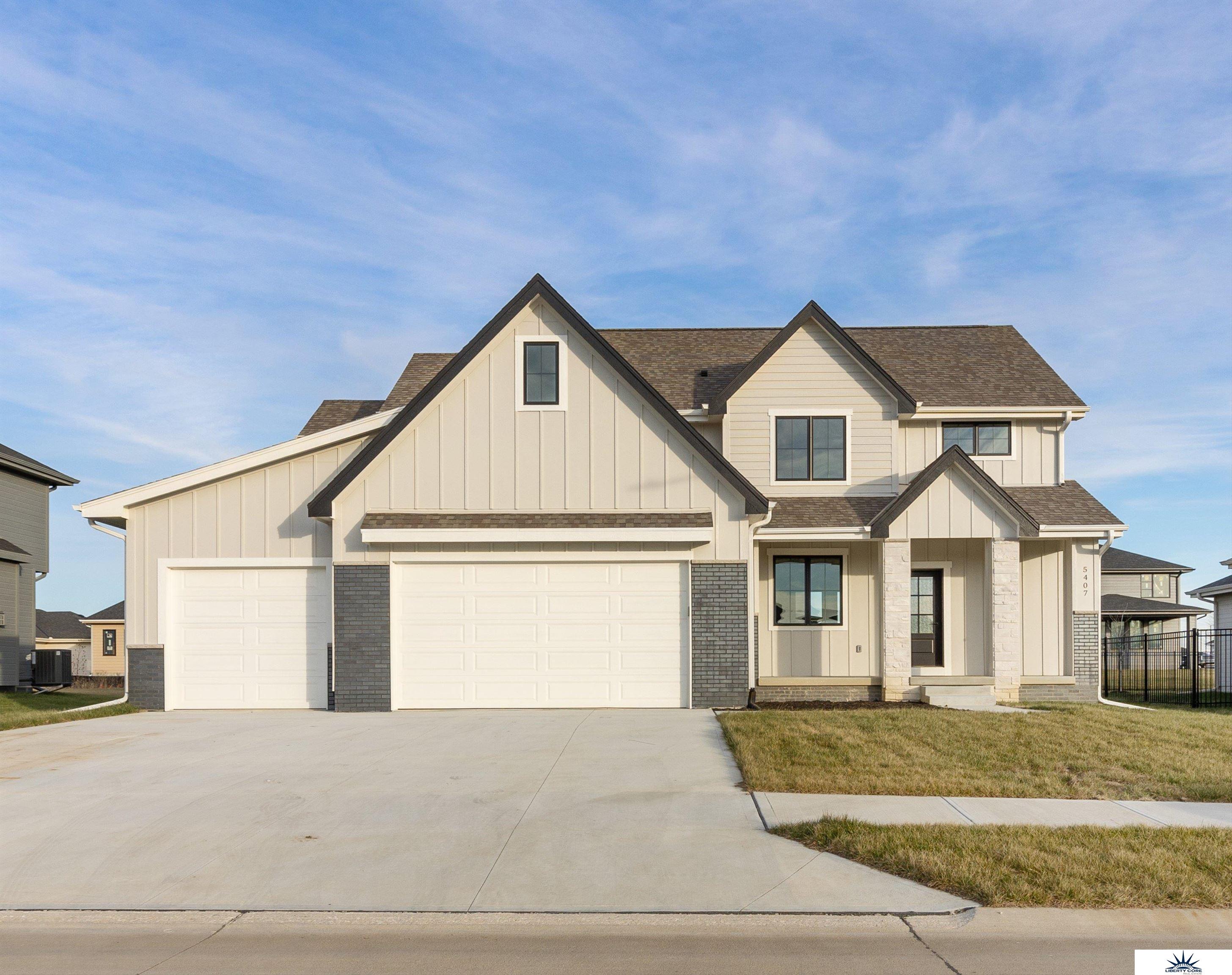 Bright, Brand NEW Elkhorn Beauty! Main floor features include an open concept Kitchen with breakfast nook that opens to great room, a formal dining area, a powder bath adjacent to a built-in drop zone, and a convenient home office tucked peacefully behind the walk-in pantry! Upstairs invites you to four bedrooms, two connect with a jack and jill bath, one bedroom with it's own private bath, and a laundry room complete with folding counter. Step into the primary suite to enjoy the private sitting room and recessed ceiling detail! The primary bath includes dual vanities, soaker tub, tiled shower, and spacious walk-in closet. Seller is a licensed realtor in the state of Nebraska.