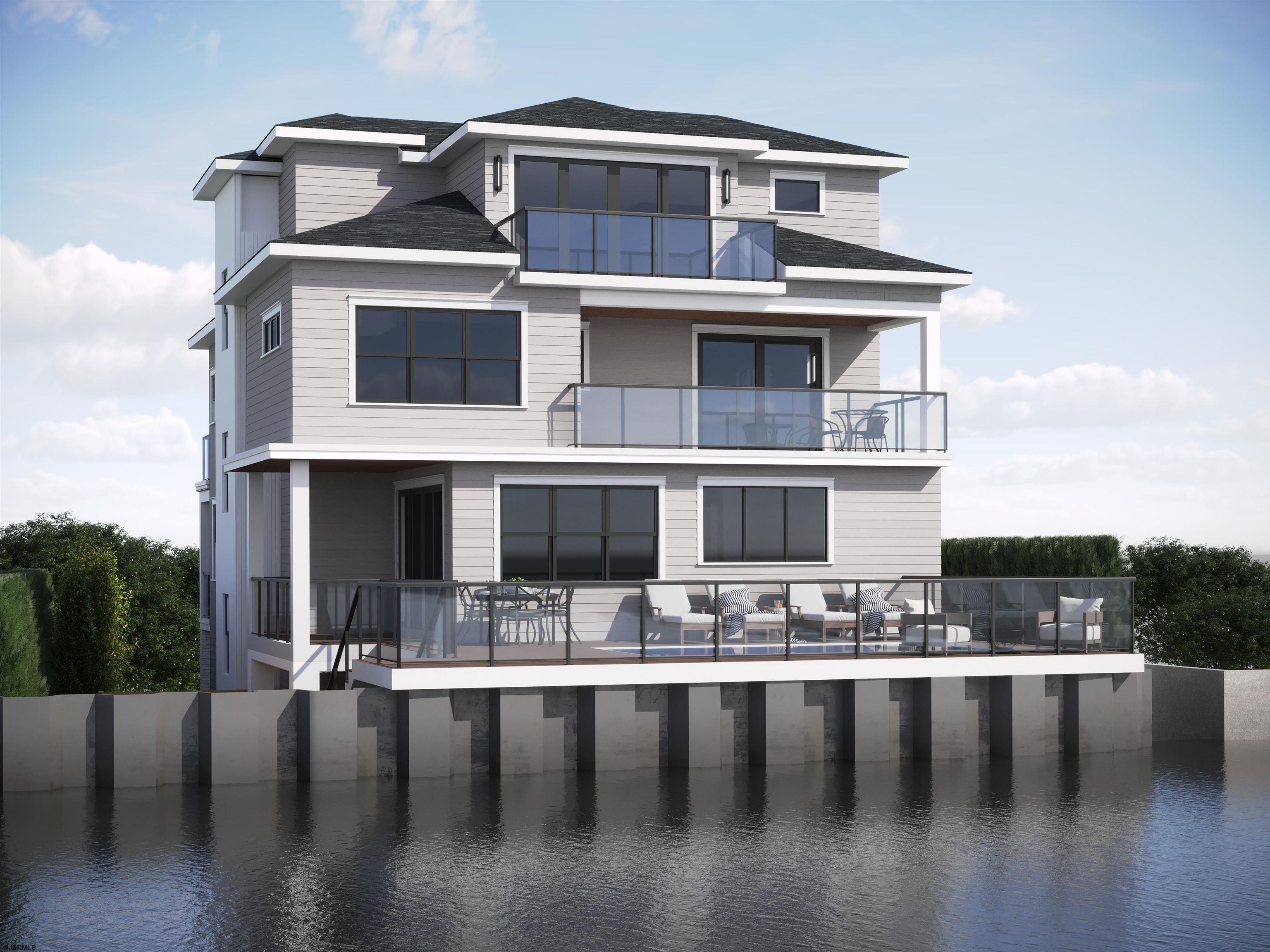 Just what you have been waiting for... Bayfront with walkability to the Beach! New Construction single family bayfront home only 2 blocks to Ventnor's beaches & boardwalk. Over 4,200 square foot of living with 6 beds, 6 full baths. Elevated Gunite pool on deck level conveniently located directly off main living area with rear stair to grade level to access gangway with floating IPE dock, deep water boat slips & brand new composite bulkhead. Elevator to all levels, 2 car garage, kitchen with built in, paneled Thermador appliances, custom stainless hood, upgraded countertops & slab backsplash, pantry cabinet. Living room with Wet bar including beverage fridge & ice maker and 60" direct vent linear fireplace with decorative surround. First floor full bed/bath or use as office or den. Decks off front & rear on 2 levels & third floor bayfront deck to capture the sunsets. 2nd floor 4 suites all with deck access & full sized laundry room. 3rd floor dedicated to the Primary with midnight bar with beverage fridge, large WIC, expansive en-suite with radiant heat flooring, steam shower, dual vanities, makeup area, private water closet, large primary bedroom with sitting area and deck overlooking the bay. 3 Hvac system, 2 tankless hot water heaters, custom color hardie lap siding color, mahogany porch ceilings, engineered hardwood flooring throughout, designer tile & lighting. Irrigation, landscaping & outdoor shower. Prewired for alarm and cameras, audio & cable, CAT6, speakers in main areas, solid wood staircase with decorative rail system. Large ground floor cabana/bonus room for entertaining. Built by custom home builder, Piraino Builders. Anticipated completion is MID SUMMER 2025.