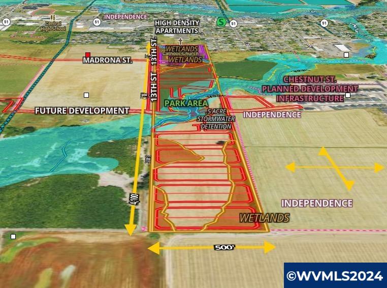 Residential Development property being annexed into the city limits w/ an overlay zone designated for a minimum of 9 units per acre. The Planning Dept. expressed willingness and flexibility to concentrate the high-density residential units into a centralized area to comply w zoning minimums.  Wetland delineation map is available. The City reportedly has funds set aside for the construction of the Ash Creek Bridge. This is an efficient, square and flat development with services next to the property.