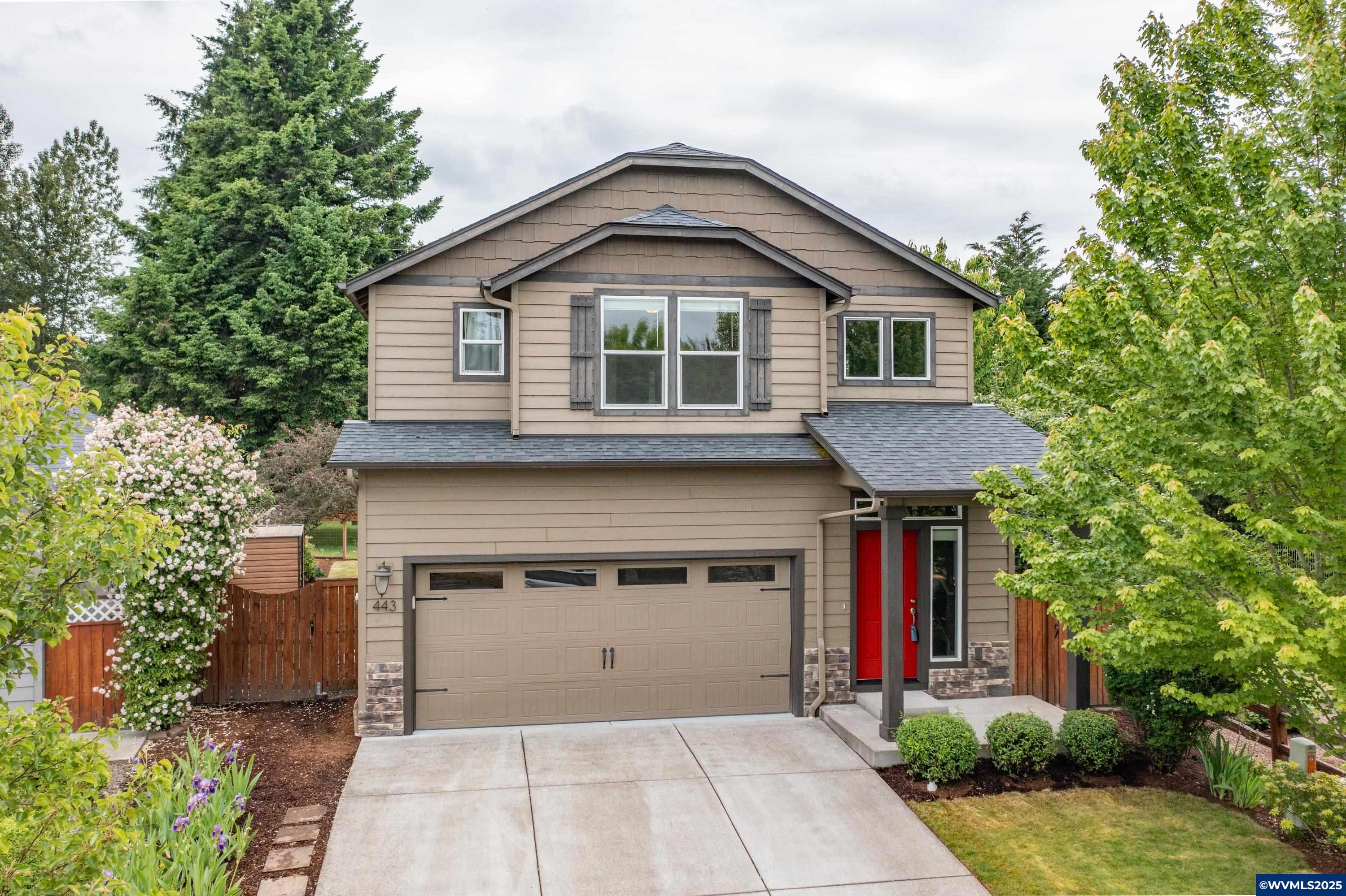 Beautiful home w/open floor plan, 9' ceilings, gas FP, & updated powder rm on main. Kitchen w/quartz counters, breakfast bar, pantry, & built-in desk. Large primary suite offers dual sinks, elevated vanity, heated towel rack & walk-in closet. Jack & Jill bath connects additional bedrooms. Upper-level laundry. Finished garage w/overhead storage racks, epoxy floors & 220V/50 Amp EVC. Mature landscaping, fruit trees, raised beds, UG sprinklers. Limited neighbors. Close to amenities & a short Corvallis commute!